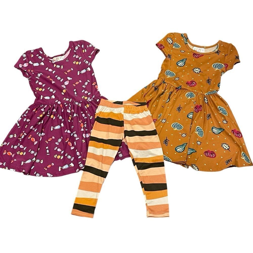 Dot Dot Smile 2 Halloween Fall Twirl Dresses and Pair of Striped Leggings 2T